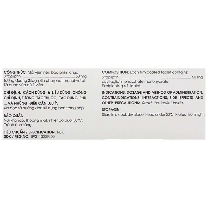 Sitagliptin - 5A Farma 50mg kiểm soát đường huyết ở bệnh đái tháo đường type 2 (3 vỉ x 10 viên) - 7